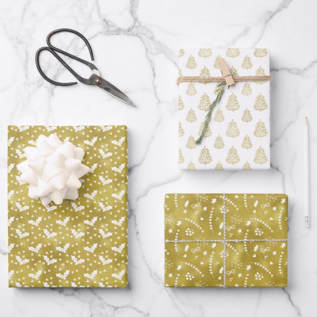 Feuille De Papier Cadeau Élégant Chic Olive Green Noël Motif mixte (Recto)