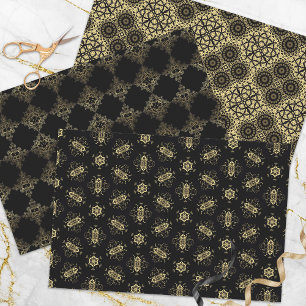 Feuille De Papier Cadeau Elégant classique Faux Gold et Motif noir