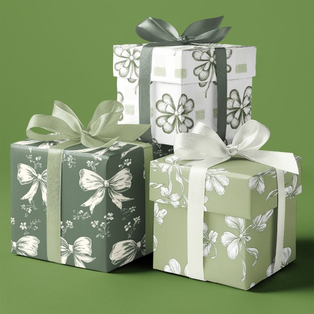Feuille De Papier Cadeau Élégant Coquette Green Shamrocks ensemble de 3 (Elegant Coquette Green Shamrocks set of 3 Wrapping Paper Sheets)