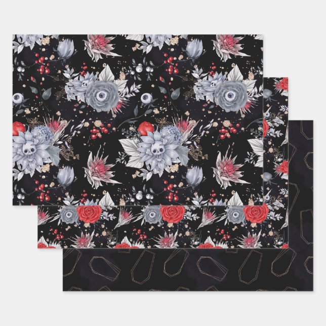 Feuille De Papier Cadeau Elégant crâne Rose café argent noir (Lot)