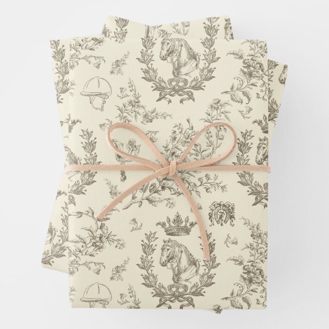 Feuille De Papier Cadeau Élégant, élégant, crème Beige Equestre, Toile (En situation)