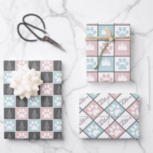 Feuille De Papier Cadeau Élégant Empreinte de patte rose et bleu motif de N