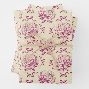 Feuille De Papier Cadeau Élégant esthétique Hydrangea Bow Toile rose Motif