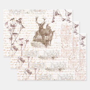 Feuille De Papier Cadeau Élégant Fleur sauvage de cerf de Beige Vintage Scr