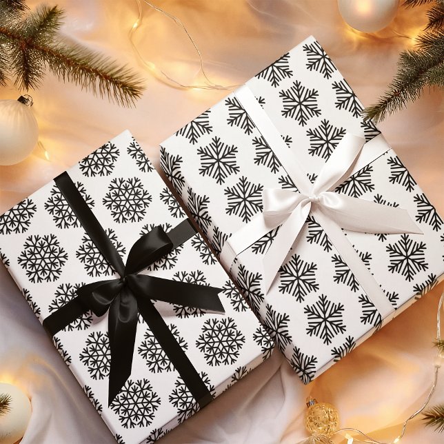 Feuille De Papier Cadeau Élégant flocon de neige noir et blanc (Créateur téléchargé)