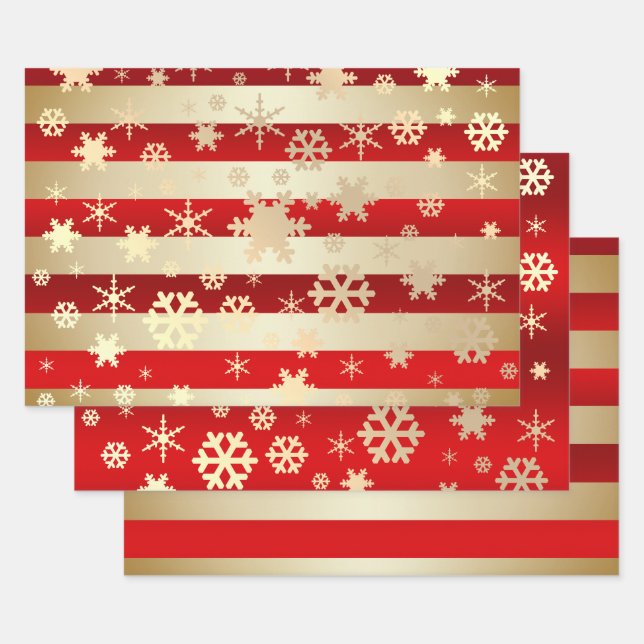 Feuille De Papier Cadeau Élégant flocon de Noël motif rayé (Lot)