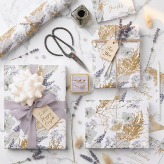 Feuille De Papier Cadeau Élégant floral aquarelle lavande et pampas