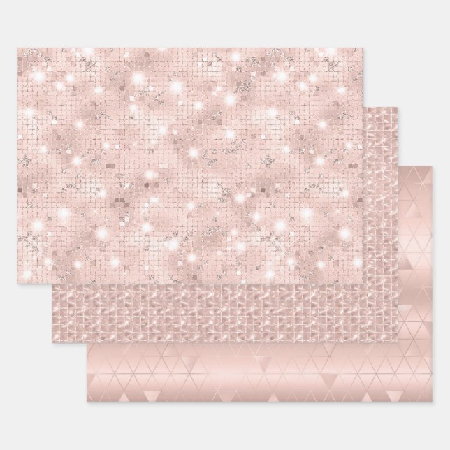 Feuille De Papier Cadeau Élégant Glam Girly Blush rose et argent (Lot)