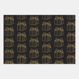 Feuille De Papier Cadeau Élégant Gold et Black boîte cadeau Motif Holiday