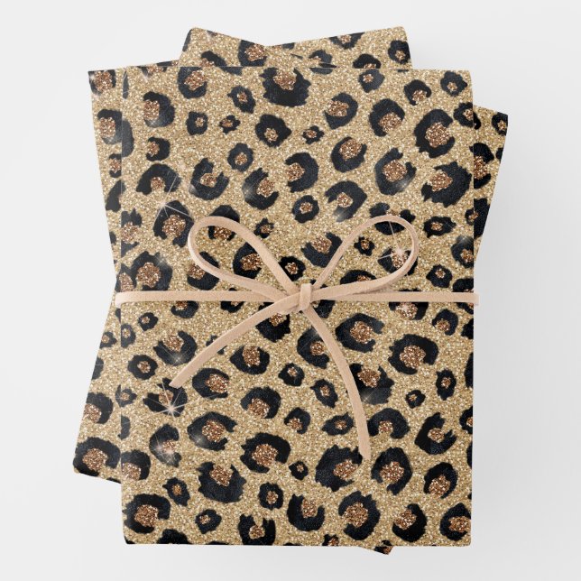 Feuille De Papier Cadeau Elegant Gold Glitter Black Leopard Print (En situation)