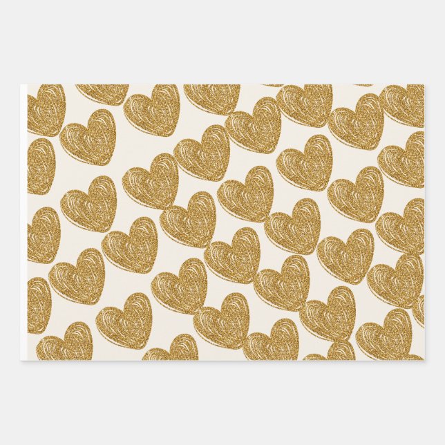 Feuille De Papier Cadeau Elegant Gold Glitter Heart Wrapping Paper (Devant)