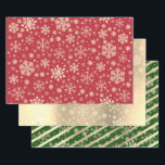 Feuille De Papier Cadeau Élégant Gold Green Red Christmas Snowflake Motif<br><div class="desc">Feuilles de papier d'emballage de Noël en rouge classique,  vert et faux or.</div>
