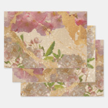 Elégant Gold Shimmer Floral Découpage Design