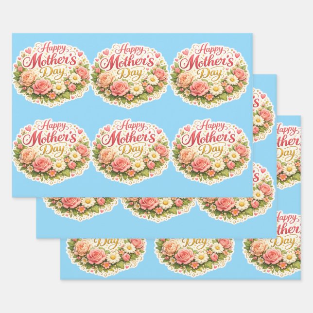 Feuille De Papier Cadeau Elegant happy Mother's Day floral wreath (Lot)
