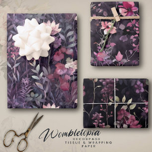 Feuille De Papier Cadeau Elégant Jardin Floral Minuit Rose violet