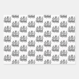 Feuille De Papier Cadeau Élégant Joyeux Noël noir blanc cadeau