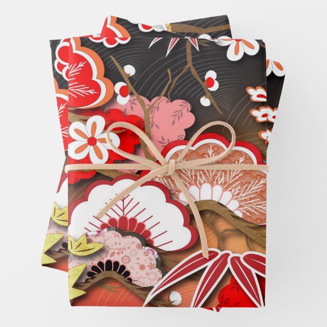 Feuille De Papier Cadeau Élégant Kimono d'automne japonais (En situation)