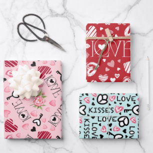 Feuille De Papier Cadeau Élégant Love Kisses Key Peony Coeurs rose