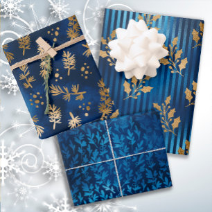 Feuille De Papier Cadeau Élégant Luxe Bleu Or Noël Fêtes
