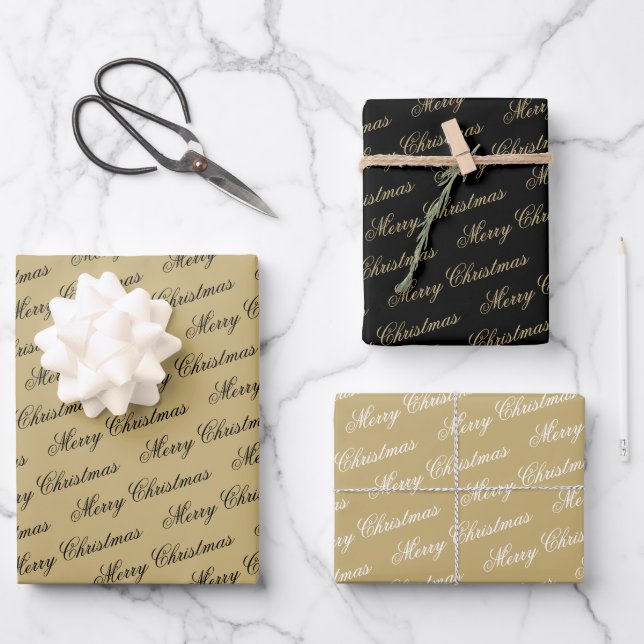 Feuille De Papier Cadeau Élégant Luxe Gold Script Joyeux Noël (Recto)