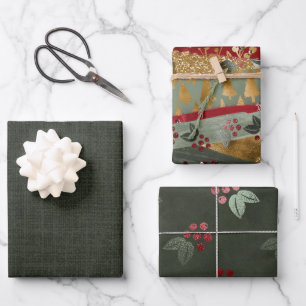 Feuille De Papier Cadeau Élégant Luxe Vert Rouge Or Noël Fêtes