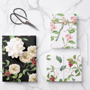 Feuille De Papier Cadeau Elégant Magnolia avec baies et Foliage vacances