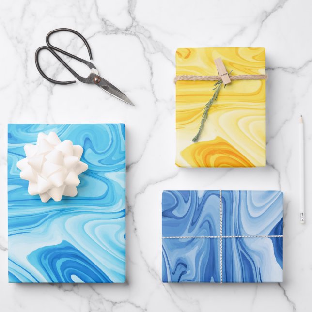 Feuille De Papier Cadeau Elégant Marbelized Paint Art Holiday Hanoukka (Recto)