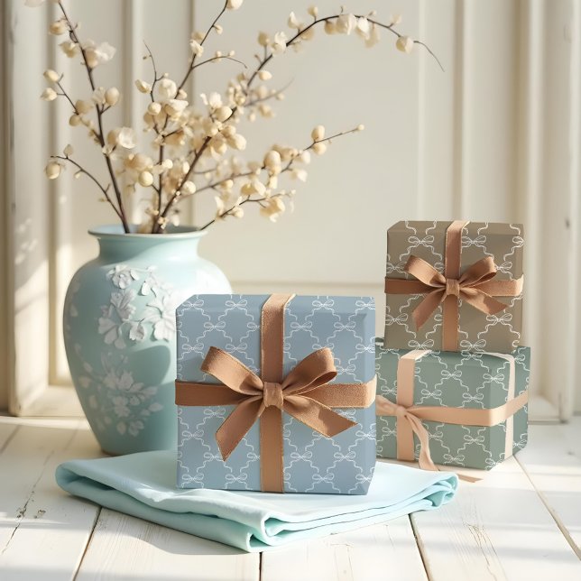 Feuille De Papier Cadeau Élégant Mariage Motif à main et à ruban (Elegant Hand Drawn Bow & Ribbon Pattern Wedding Wrapping Paper Sheets)