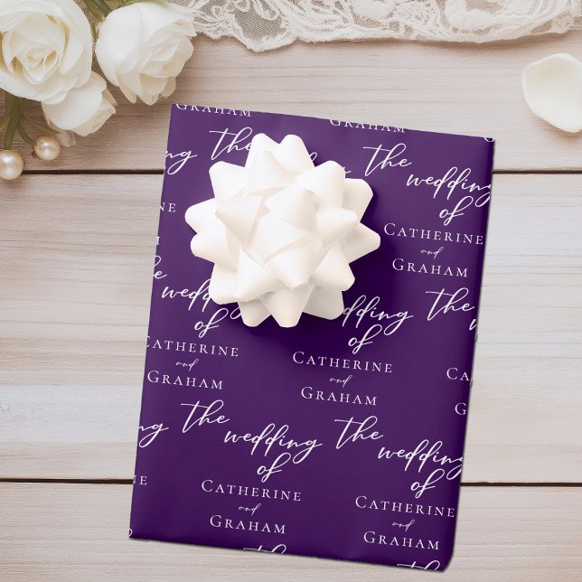 Feuille De Papier Cadeau Élégant Mariage personnalisé violet (Créateur téléchargé)