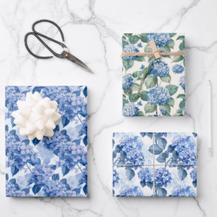 Feuille De Papier Cadeau Élégant modèle floral d'Hydrangée bleue