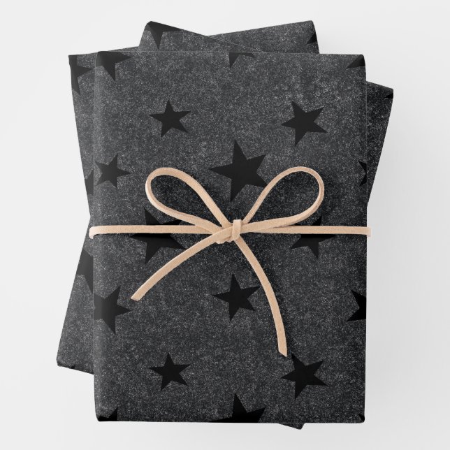 Feuille De Papier Cadeau Élégant moderne chic Black Star Motif (En situation)