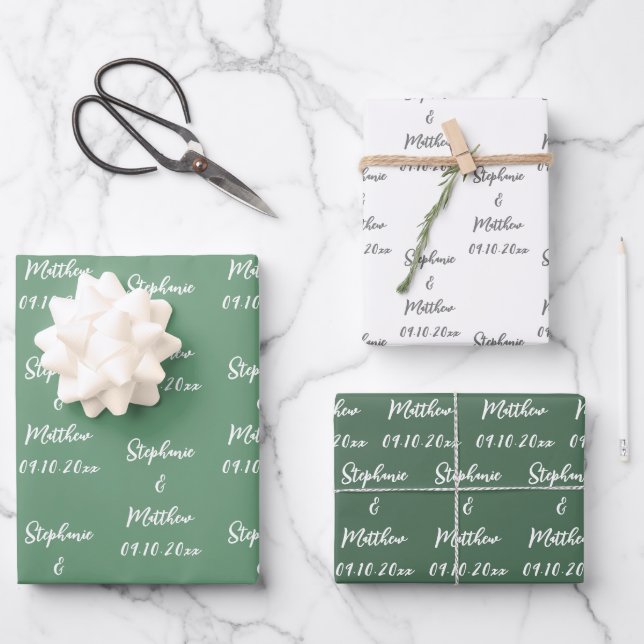 Feuille De Papier Cadeau Elégant moderne mariée Groom Noms Mariages (Recto)