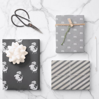 Feuille De Papier Cadeau Élégant Moderne Masculin Monogramme Gris