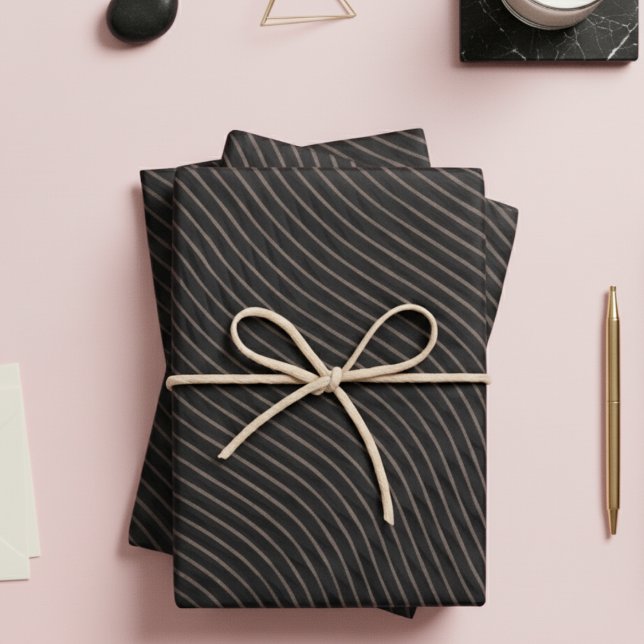 Feuille De Papier Cadeau Élégant moderne rayé noir (Créateur téléchargé)