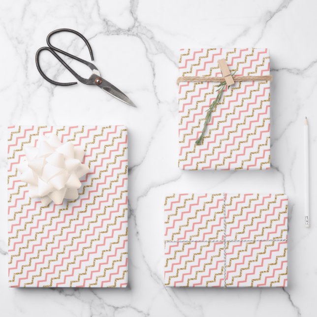 Feuille De Papier Cadeau Élégant Moderne Rose Or Zig Zag Chevron (Recto)