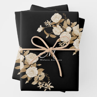 Feuille De Papier Cadeau Élégant Monogramme noir Rose or