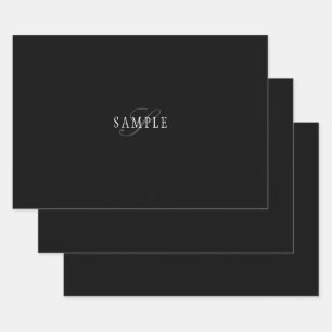 Feuille De Papier Cadeau Élégant Monogramme personnalisable Noir gris bla