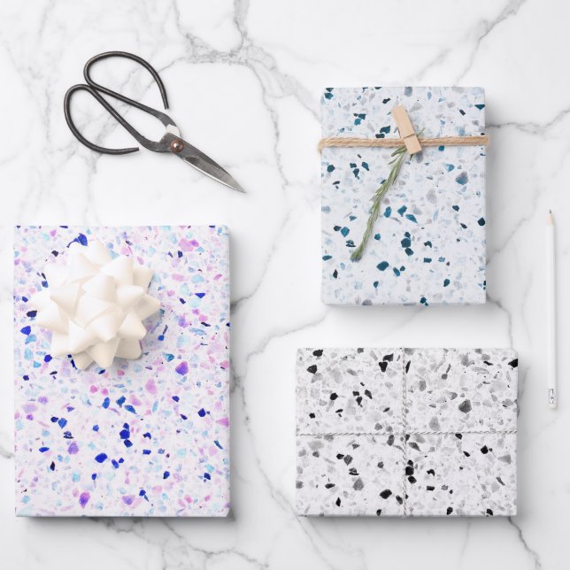Feuille De Papier Cadeau Élégant Motif blanc Turquoise de Terrazzo (Recto)