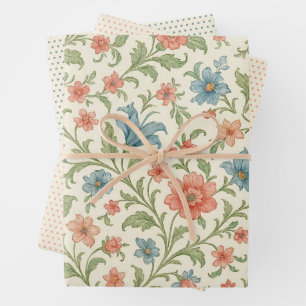 Feuille De Papier Cadeau Élégant Motif d'art floral chic anglais Shabby