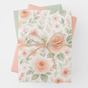 Feuille De Papier Cadeau Élégant Motif d'Art Floral Chic Shabby Français
