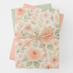 Feuille De Papier Cadeau Élégant Motif d'Art Floral Chic Shabby Français