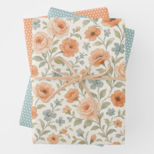 Feuille De Papier Cadeau Élégant Motif d'art floral français chic Shabby