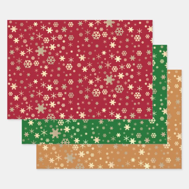 Feuille De Papier Cadeau Élégant Motif de flocon de neige de Noël Gold (Lot)