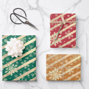 Feuille De Papier Cadeau Élégant Motif de flocon de neige de Noël Gold 