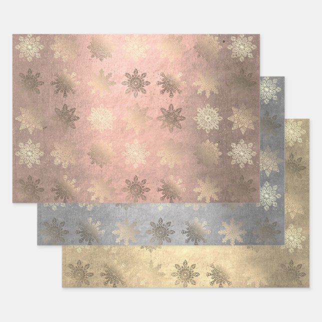 Feuille De Papier Cadeau Élégant Motif de flocon de neige élégant Noël (Lot)