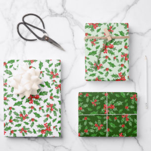 Feuille De Papier Cadeau Élégant Motif de Noël vert Holly