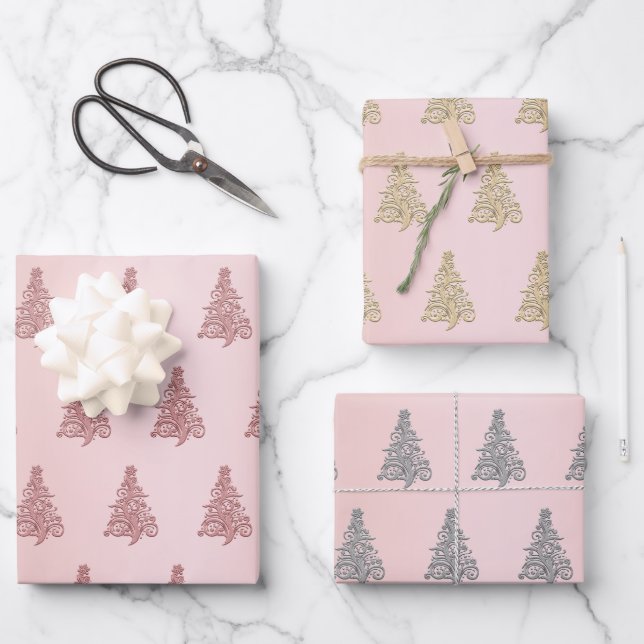 Feuille De Papier Cadeau Élégant motif de sapin de Noël (Recto)