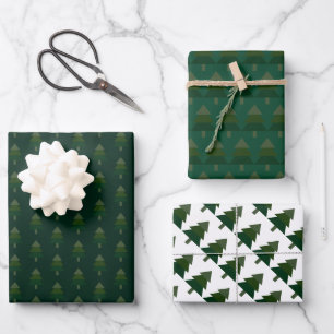 Feuille De Papier Cadeau Élégant Motif de sapin de Noël vert pin