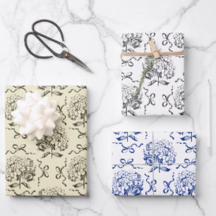 Feuille De Papier Cadeau Élégant Motif de Toile de Bow Hydrangea esthétique