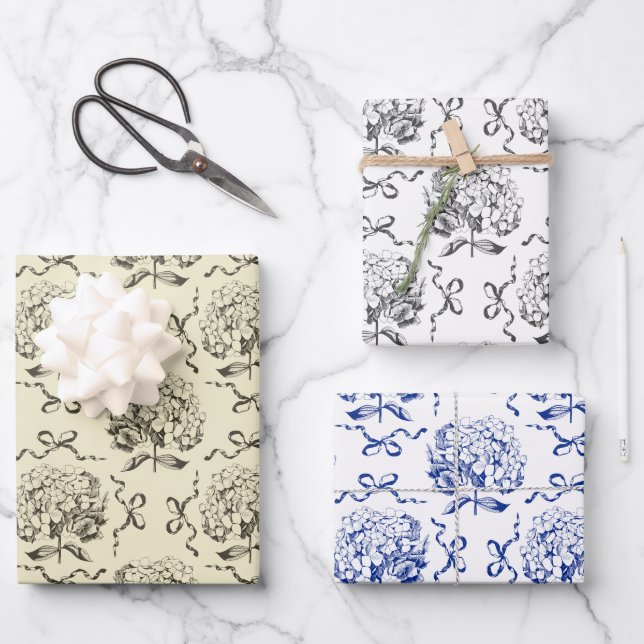 Feuille De Papier Cadeau Élégant Motif de Toile de Bow Hydrangea esthétique (Recto)